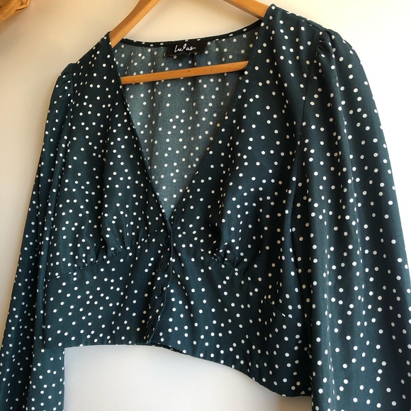 Lulu’s Always Forest Green Polka Dot Crop Top - Picture 5 of 12